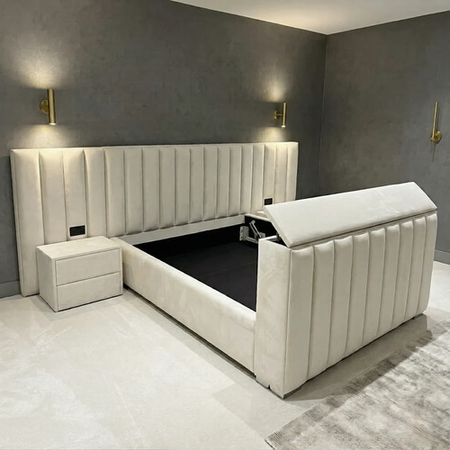 Paneled wide headboard bed - paneled,