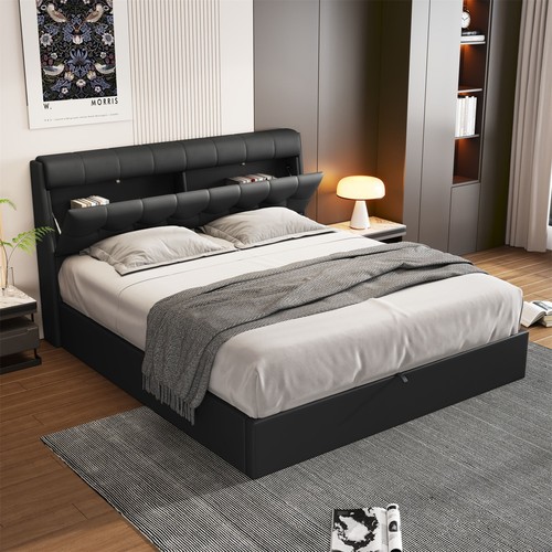 Upholstered bed frame with - bed,