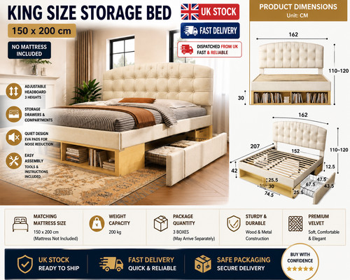 King size upholstered storage - king,