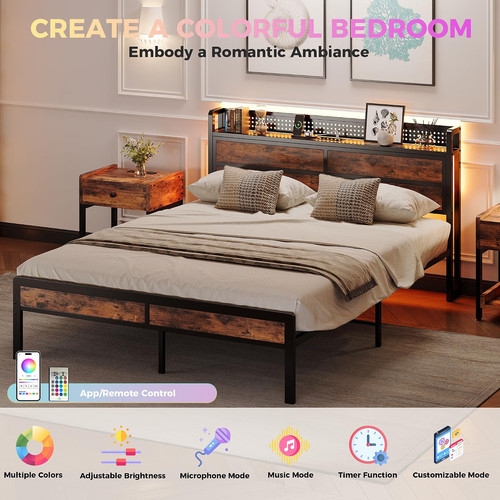 King size bed frame led - king,