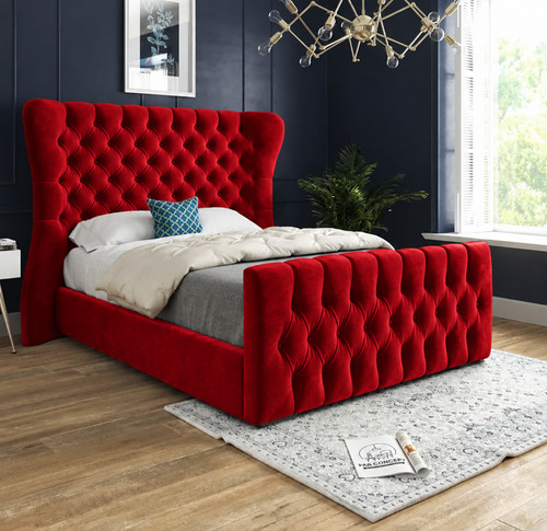 Luxury silver velvet bed - bed, frame